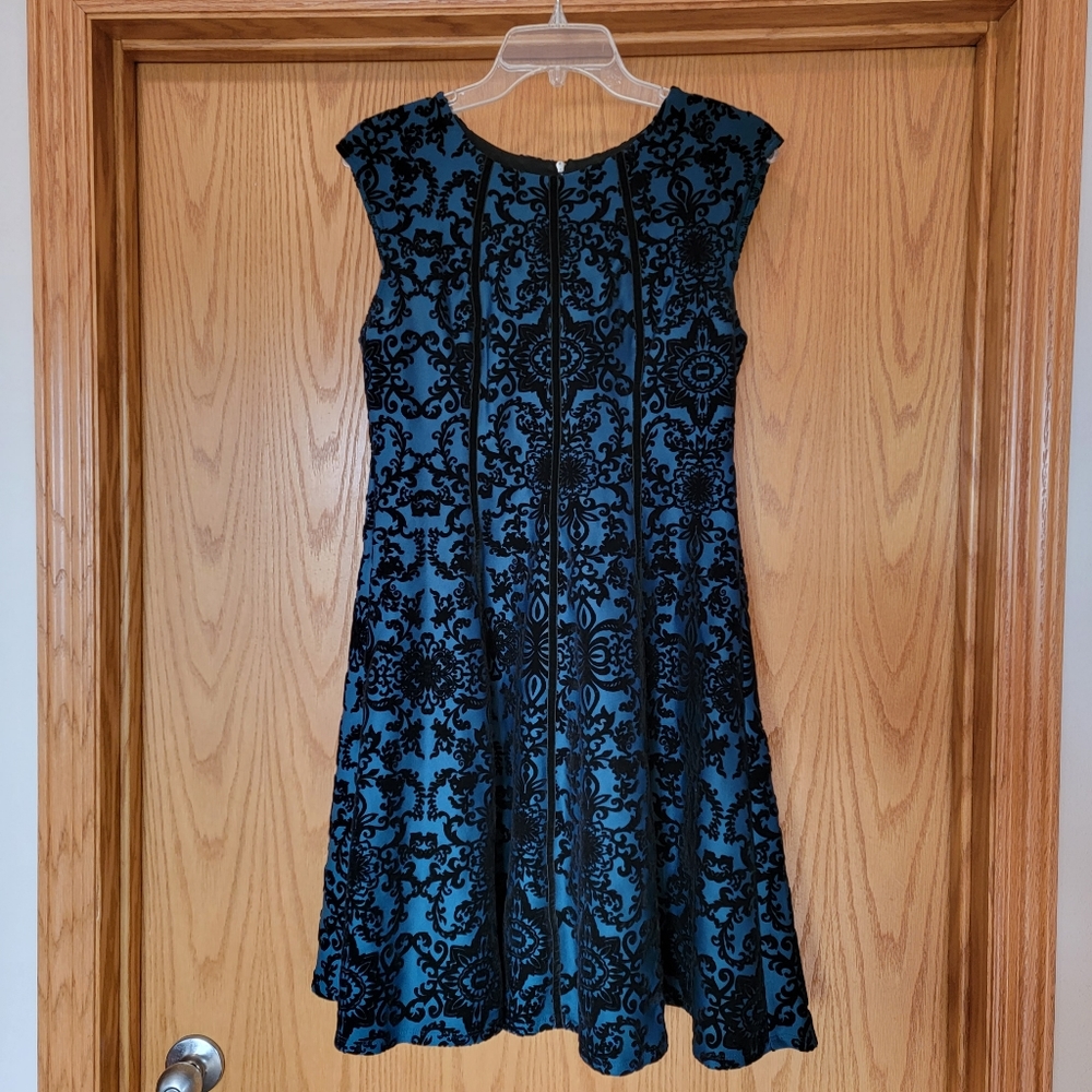 Danny and Nicole Sleeveless Flocked Velvet Scroll Fit Flare Dress - Size 10